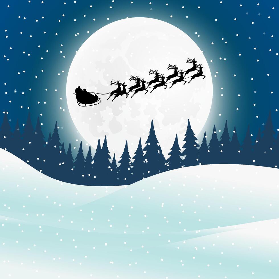 Santa Claus rides reindeer in a sleigh sled. vector