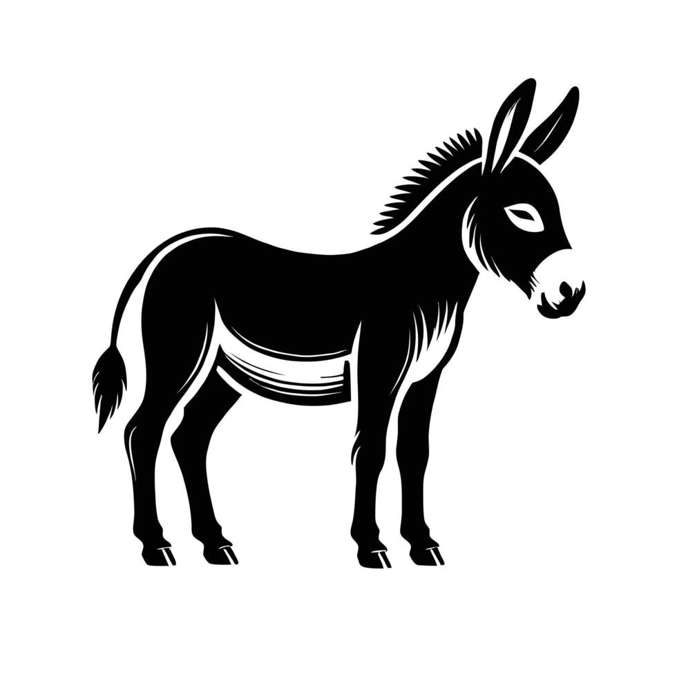 A black and white donkey silhouette on a white background vector