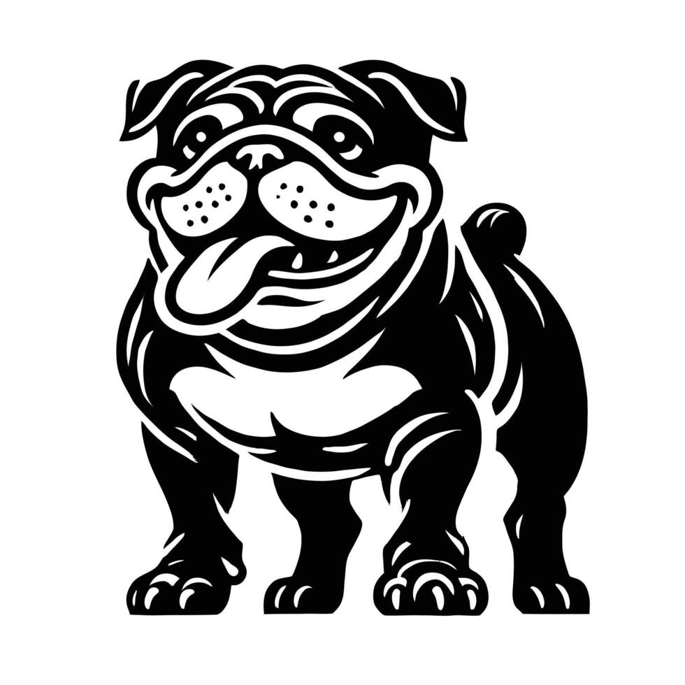 A black and white illustration of a pug dog vector