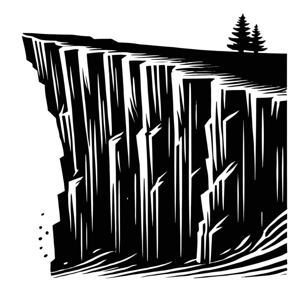 A black and white illustration of a cliff with a tree on top vector