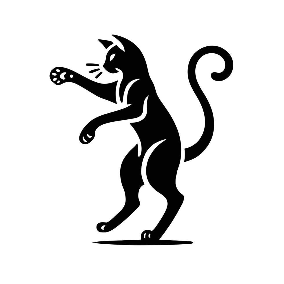 A black and white cat logo with a tail vector