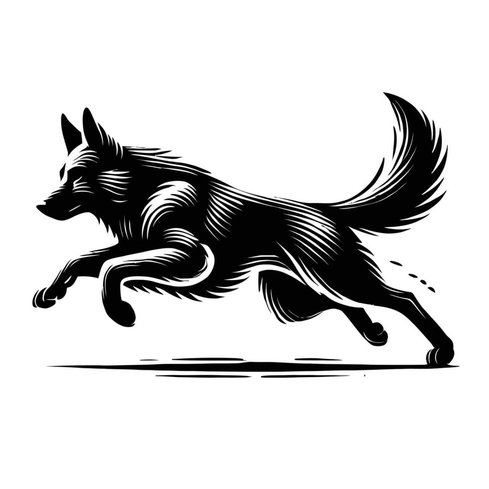 A black and white drawing of a running dog vector