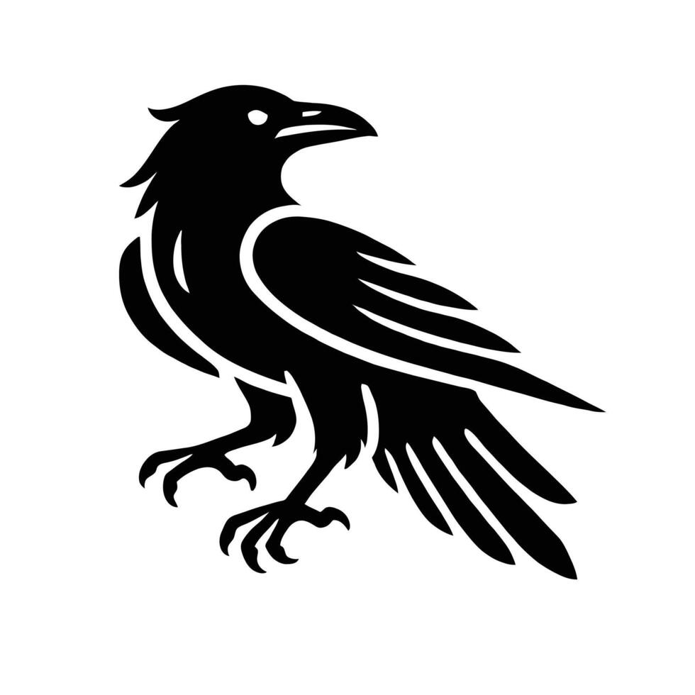 A black and white silhouette of a raven vector