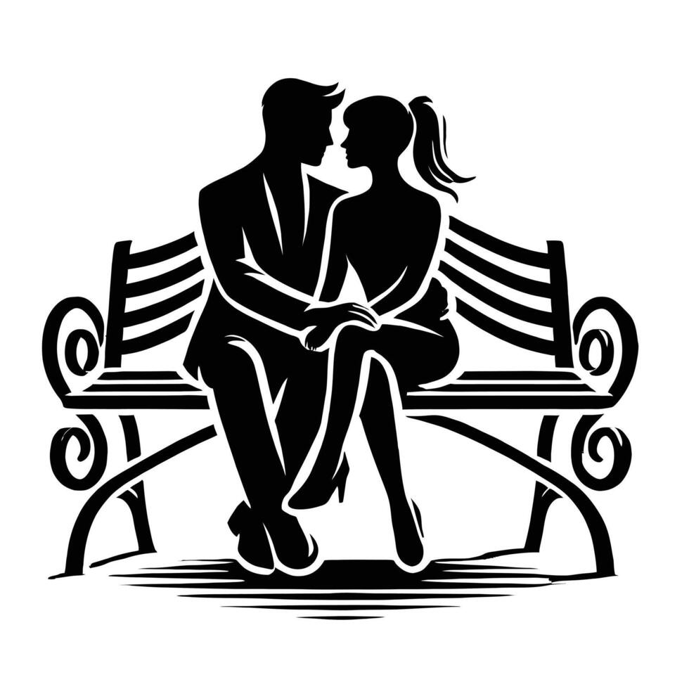 Couple sitting on a bench vector