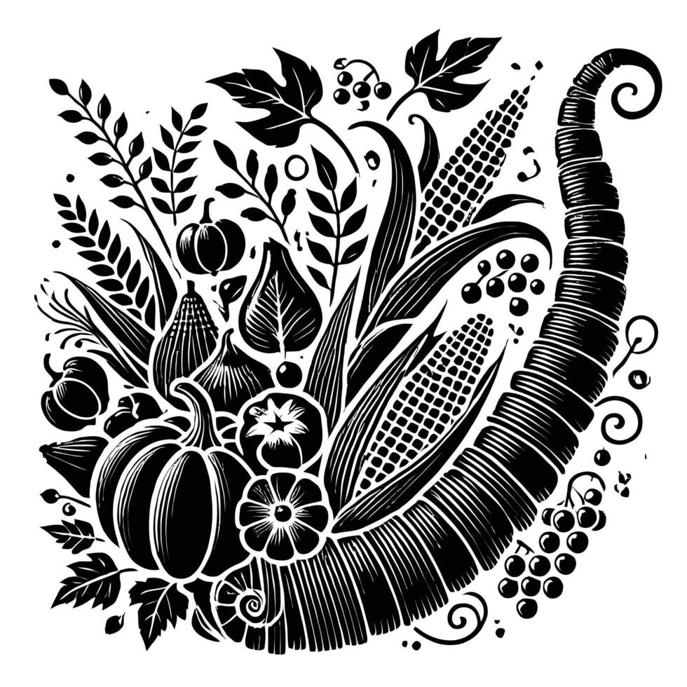 Cornucopia of autumn harvest vector