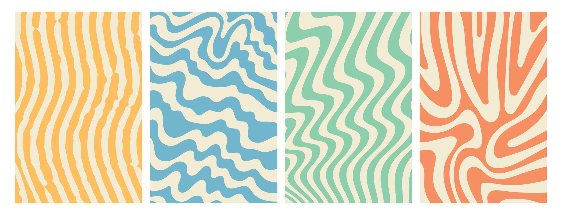 Modern cover design set. Abstract wavy line pattern in premium red, blue, green, yellow color. Creative stripe collection for business background, brochure template, booklet, flyer vector
