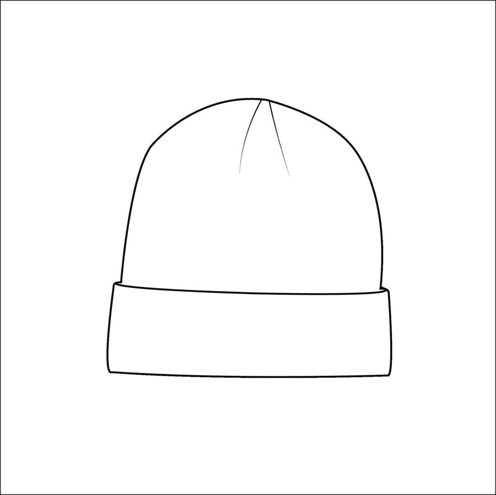 Beanie Hat Knit Stocking Cap Flat Illustration Cad Accessory Winter Streetwear Mockup Blank vector