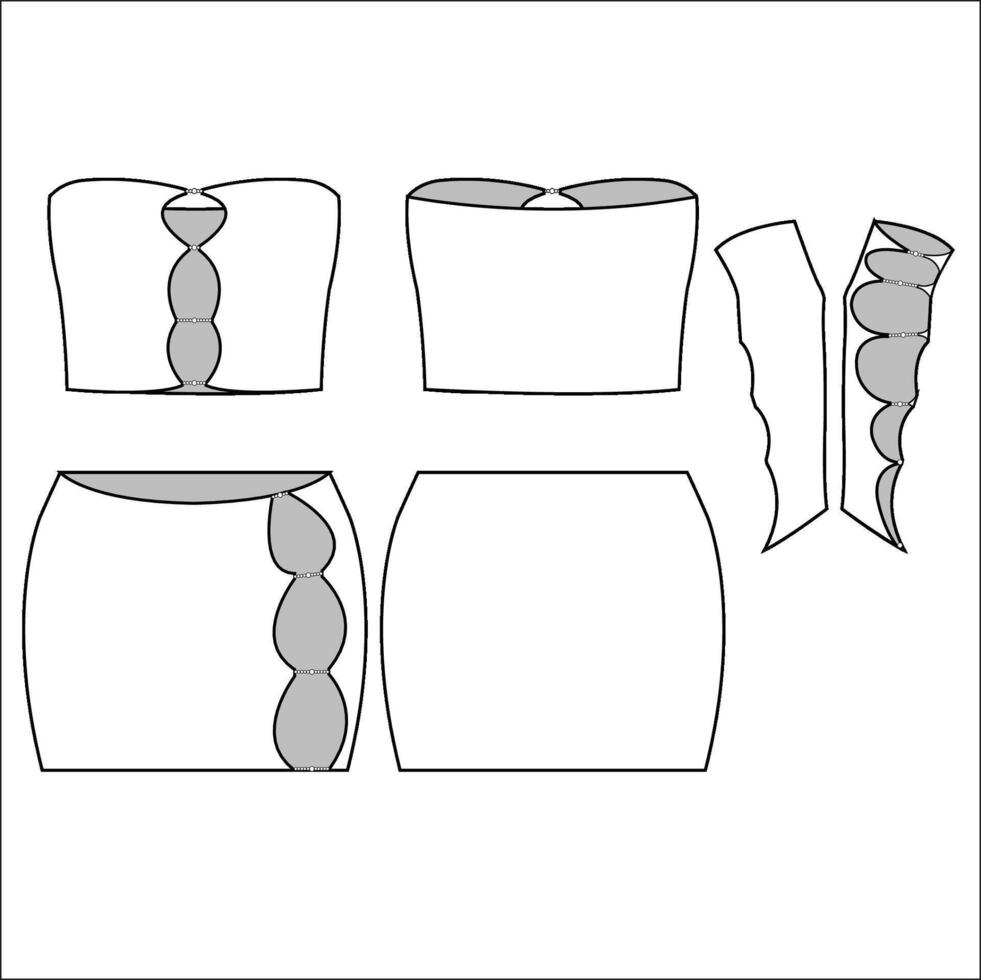 High Waist Cut Out Side Detail Mini Bodycon Skirt Sketch vector