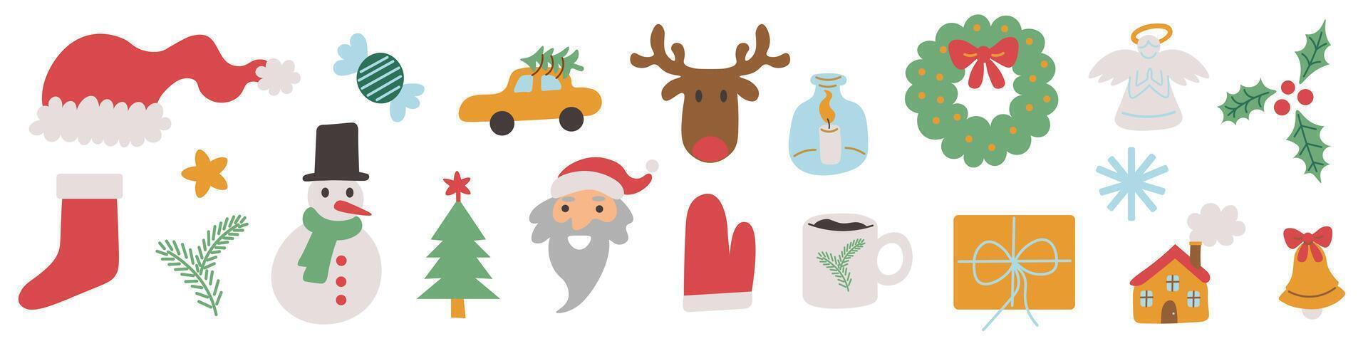 new year and xmas objects set in shape doodle style vector