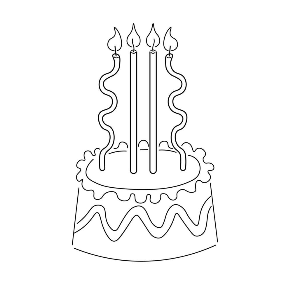 cake with thin candles in line doodle style vector