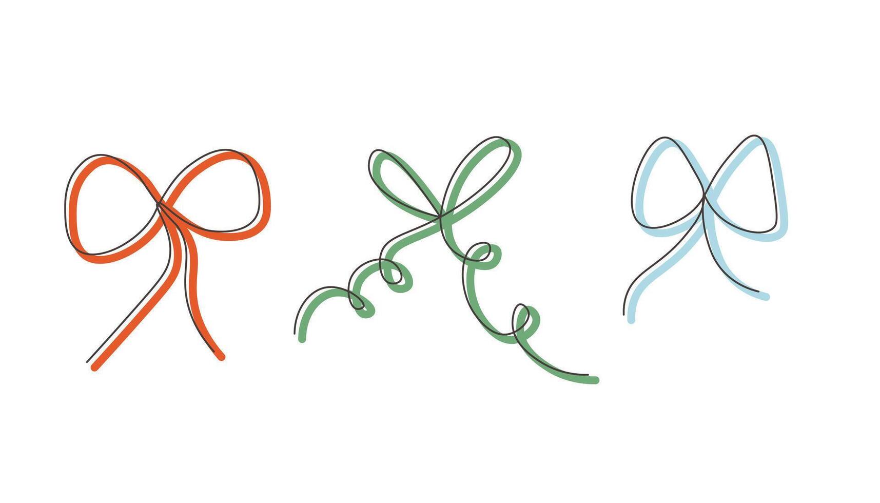 small ribbon bow set in doodle style vector