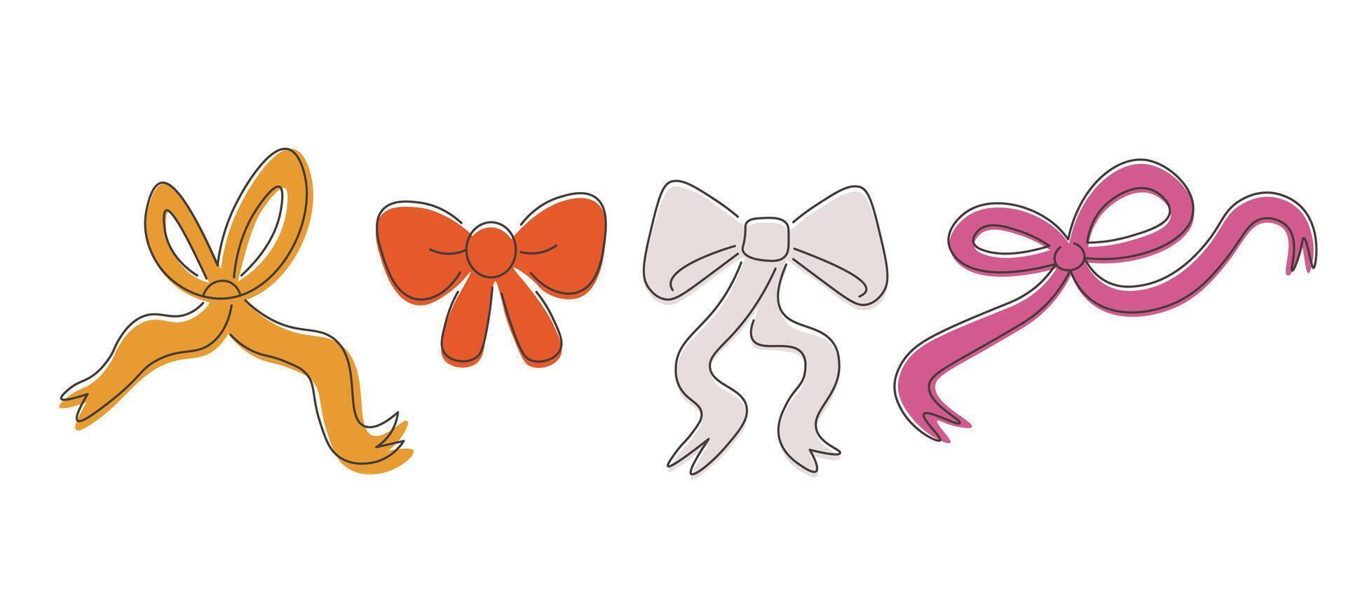 ribbon bow set in doodle vector