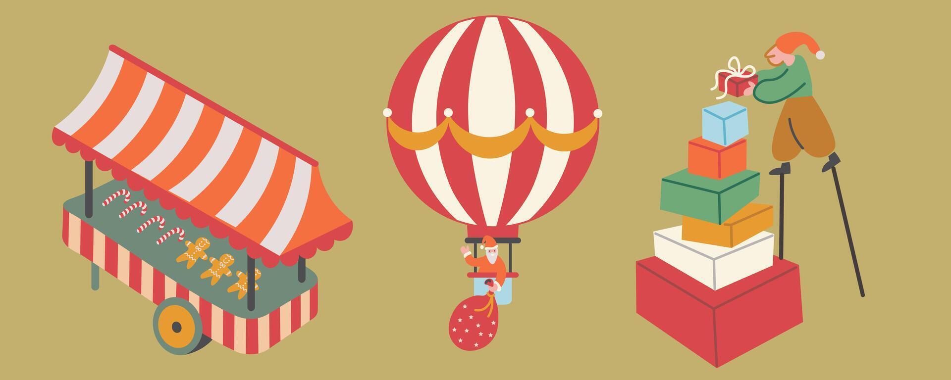Christmas fair market stripes set vector