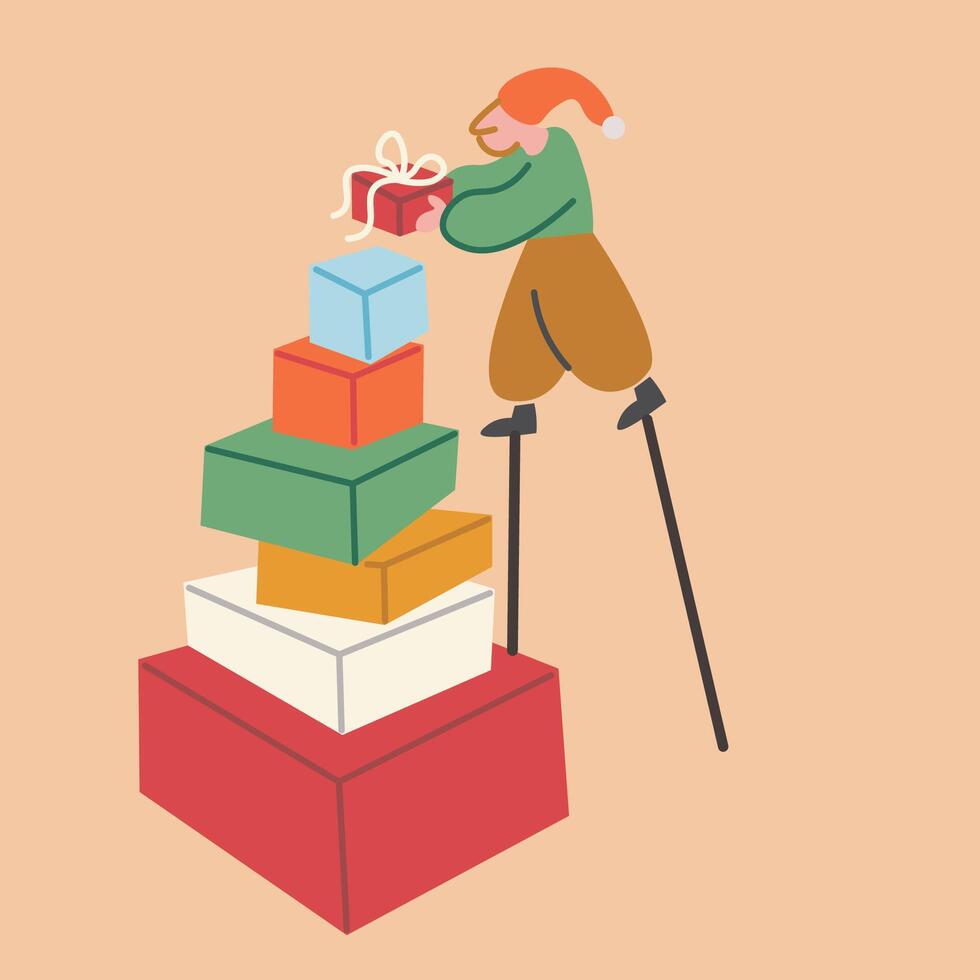 Christmas elf and gift boxes vector