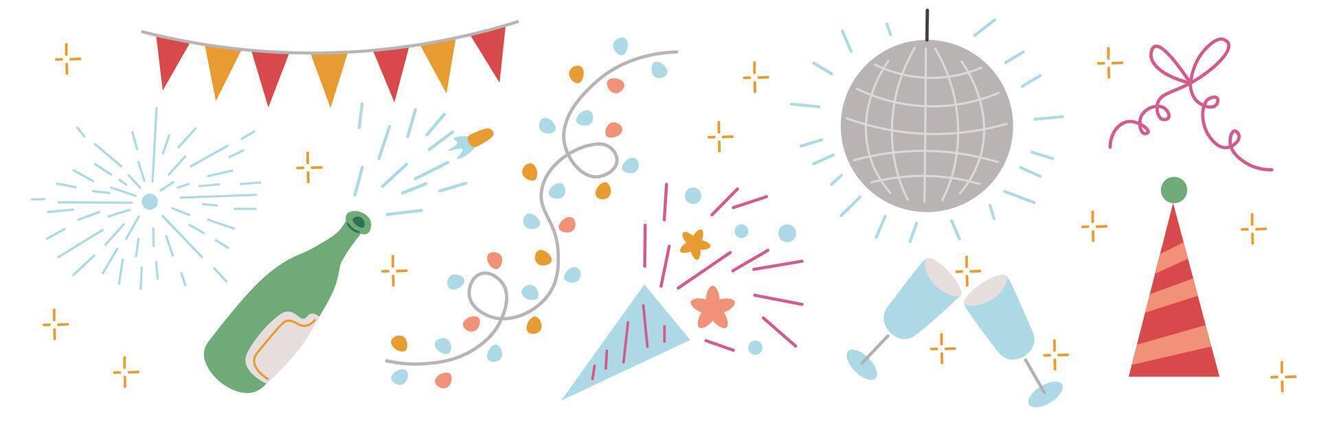 celebrating set in shape doodle style vector