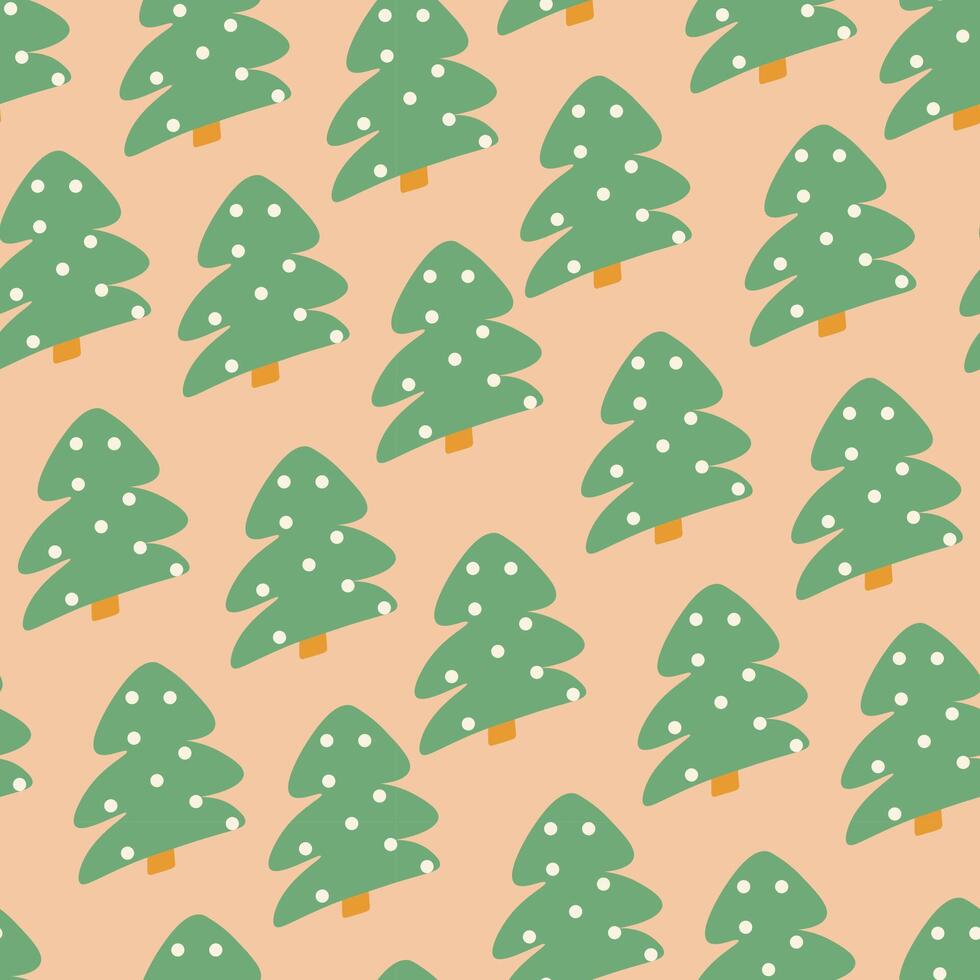 seamless pattern with Christmas tree with snow in shape doodle style vector