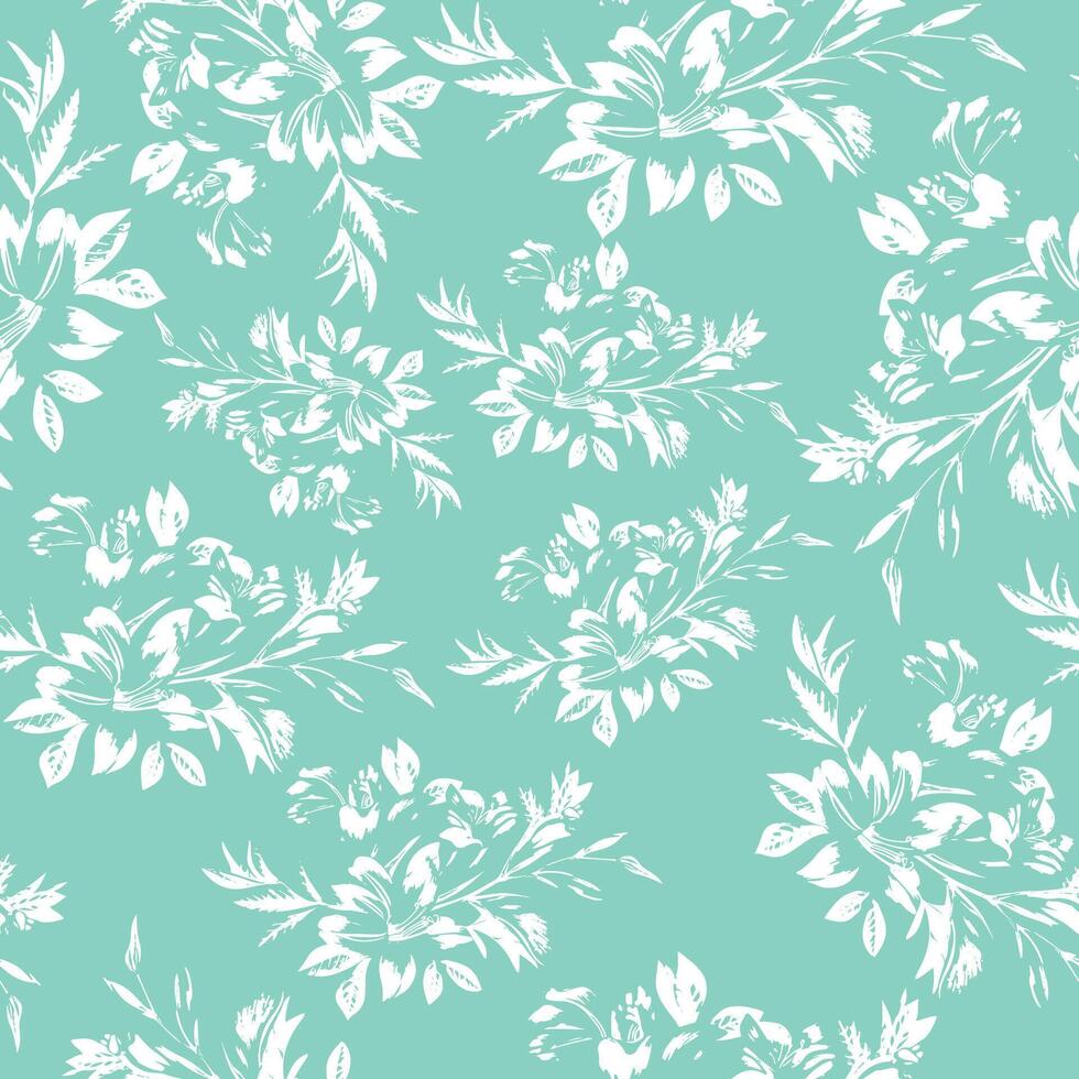 sketch print of a branch of flowers with leaves in line art style drawn with different lines on a blue background, for textile, packaging or posters vector