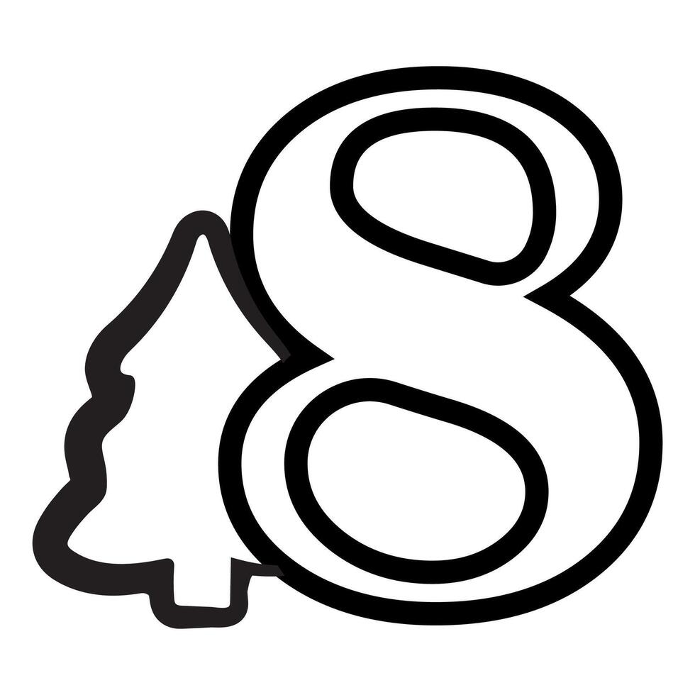 simple number eight design with Christmas design, namely Christmas tree drawn in black outline, for Christmas designs, patterns or posters vector