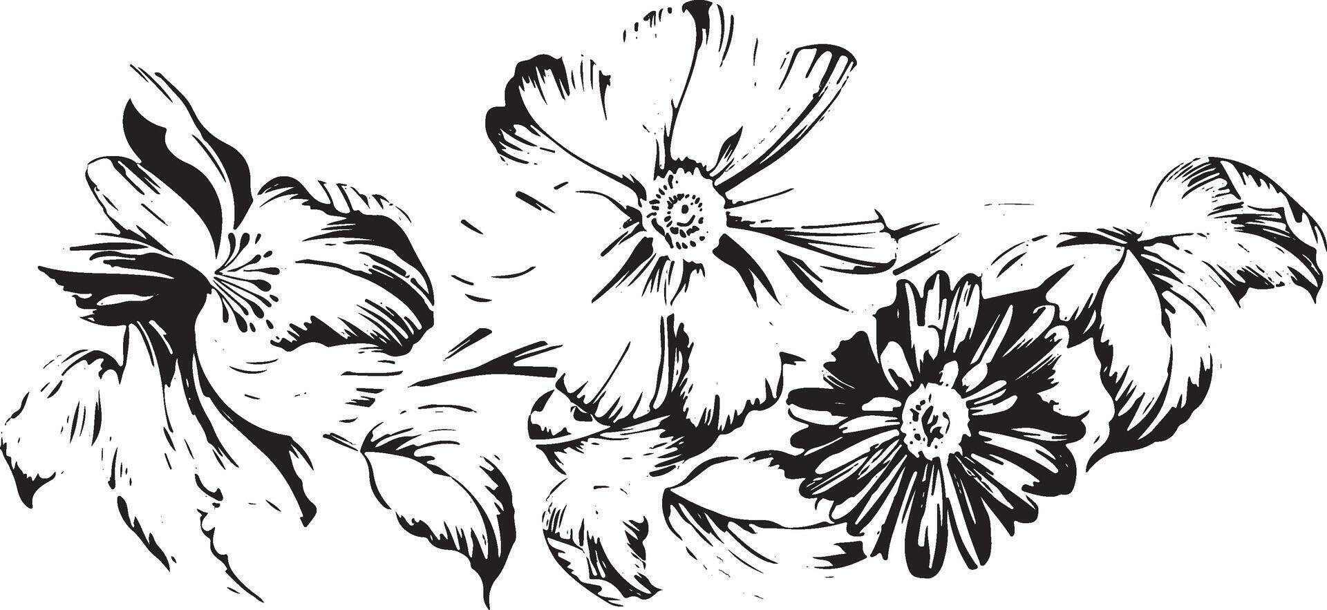 sketch print of twigs with buds of blossoming flowers in line art style, for various textiles, designs or patterns vector