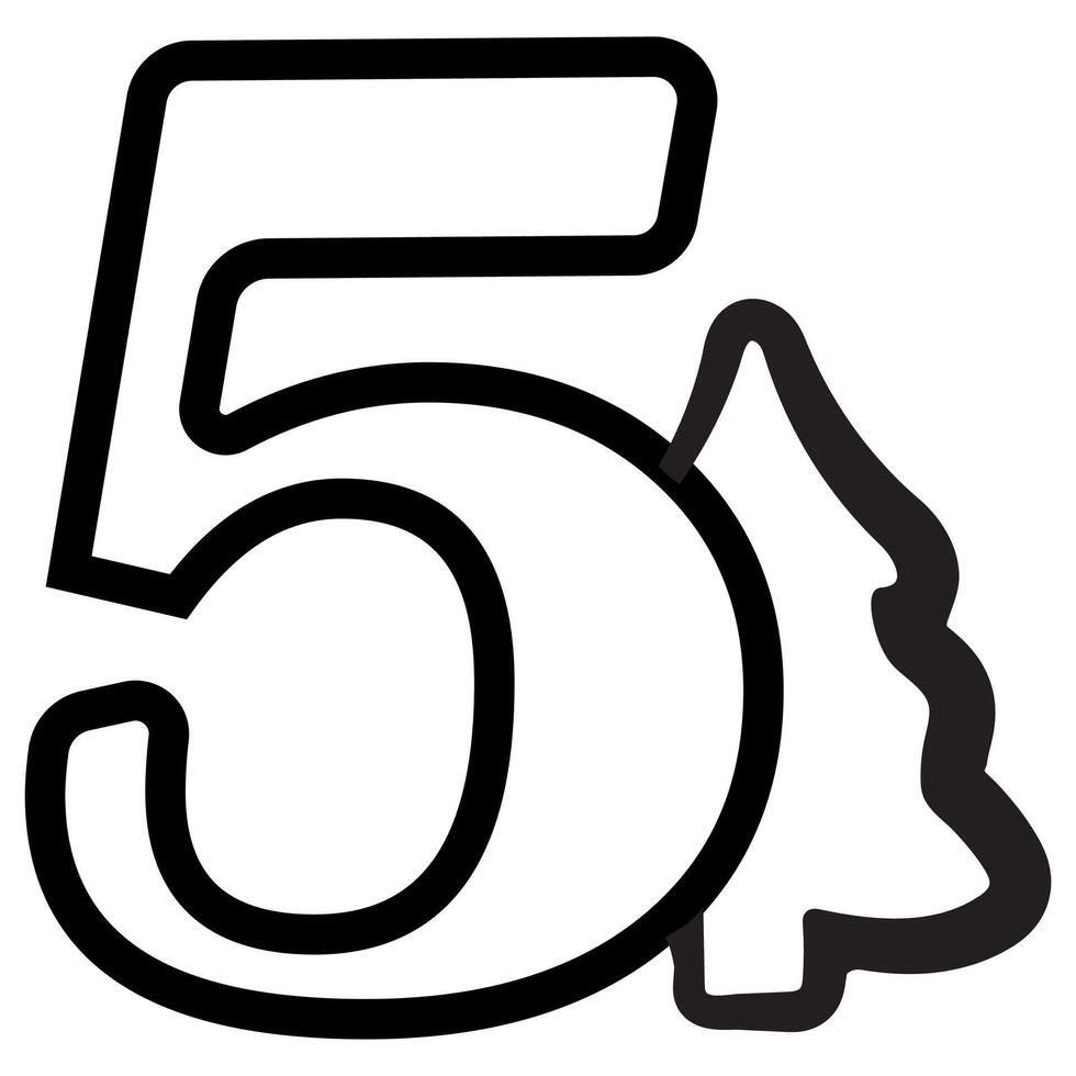simple number five design with Christmas design, namely Christmas tree drawn in black outline, for Christmas designs, patterns or posters vector