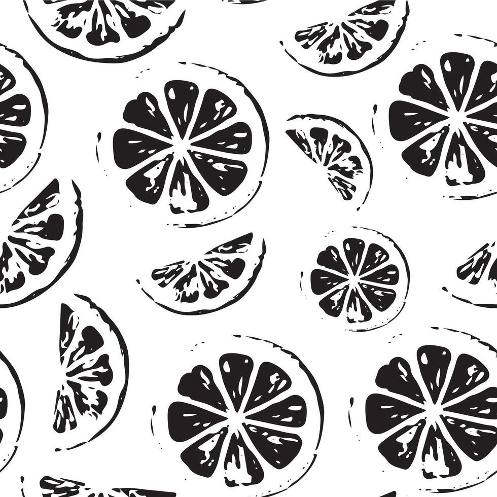 seamless pattern with half orange icons in sketch style drawn with black lines, for poster, pattern or textile vector