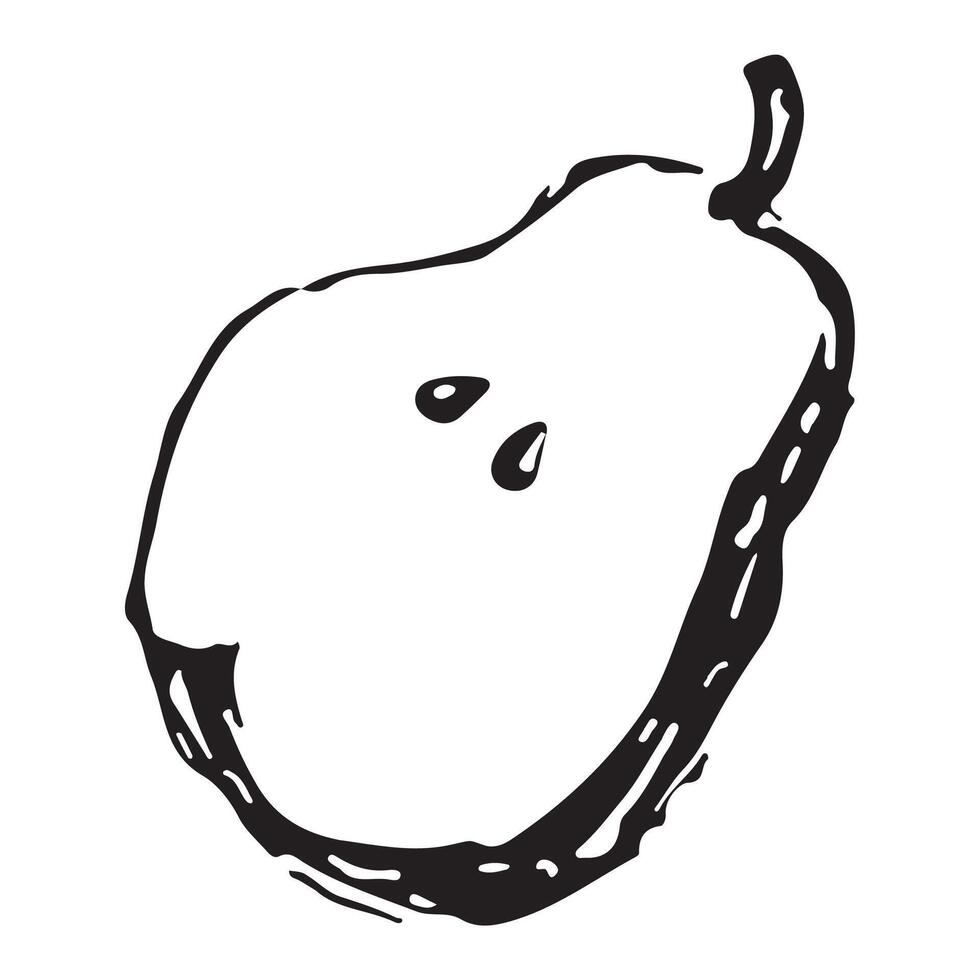 sketch style pear half icon drawn in line art style, for different designs, patterns or textiles vector