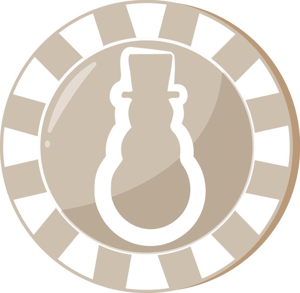 new year design of poker chip for playing in beige colors with snowman icon, for different designs, posters or banners vector