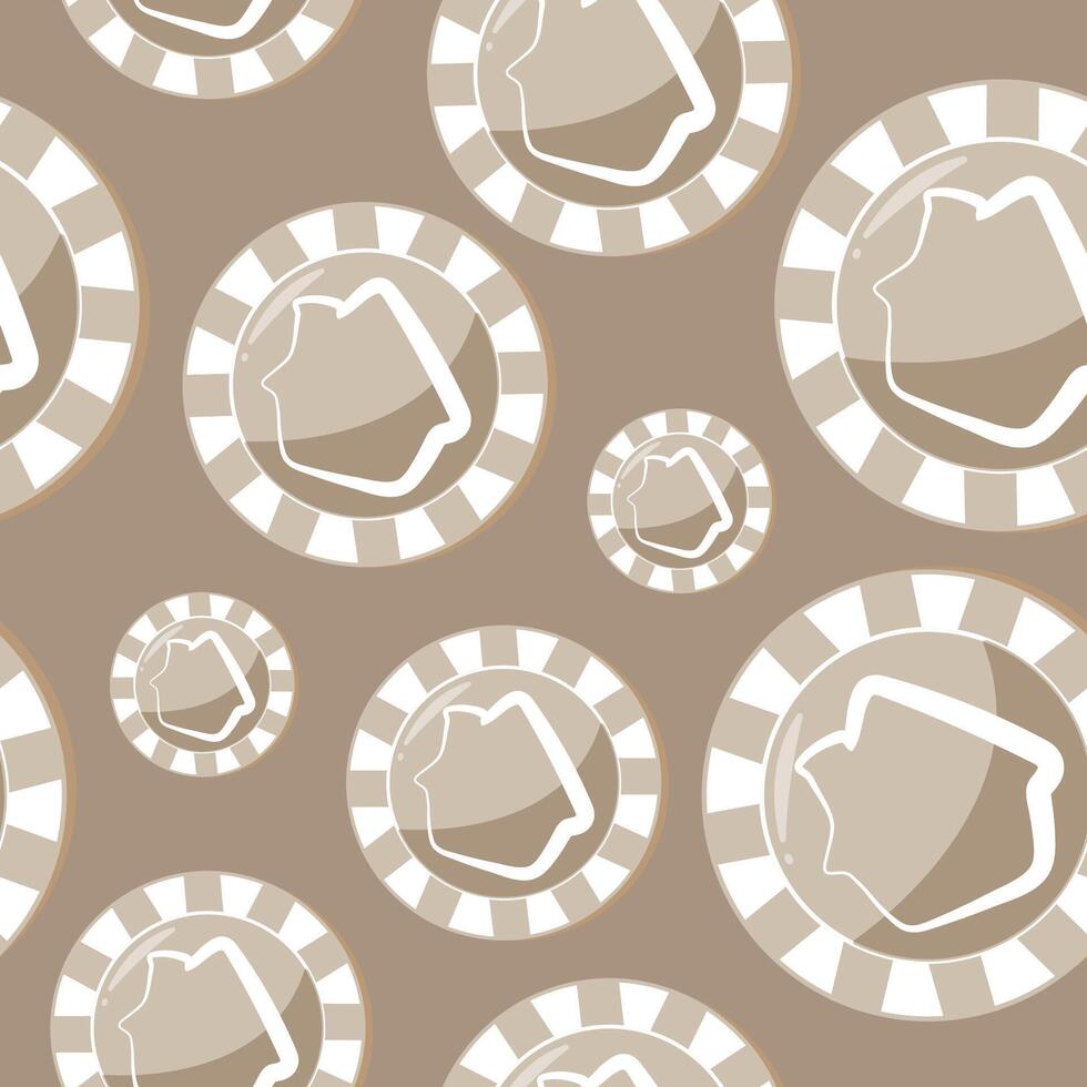 seamless pattern with poker chips, namely with chips with the design of a New Year's house in beige colors on a beige pattern vector