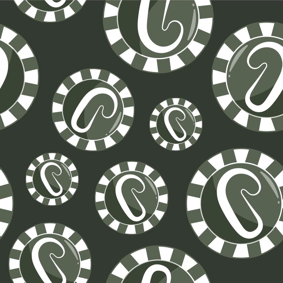 seamless pattern with poker chips, namely chips with a Christmas candy design in green colors on a green background vector