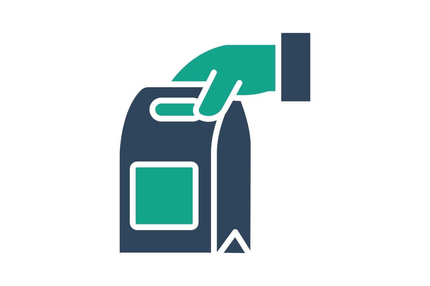 Takeaway icon. solid icon style. hand with food packaging. icon related to meal. food elements illustration vector