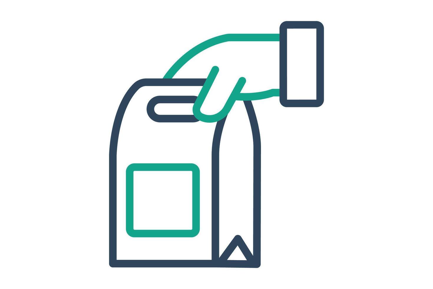 Takeaway icon. line icon style. hand with food packaging. icon related to meal. food elements illustration vector