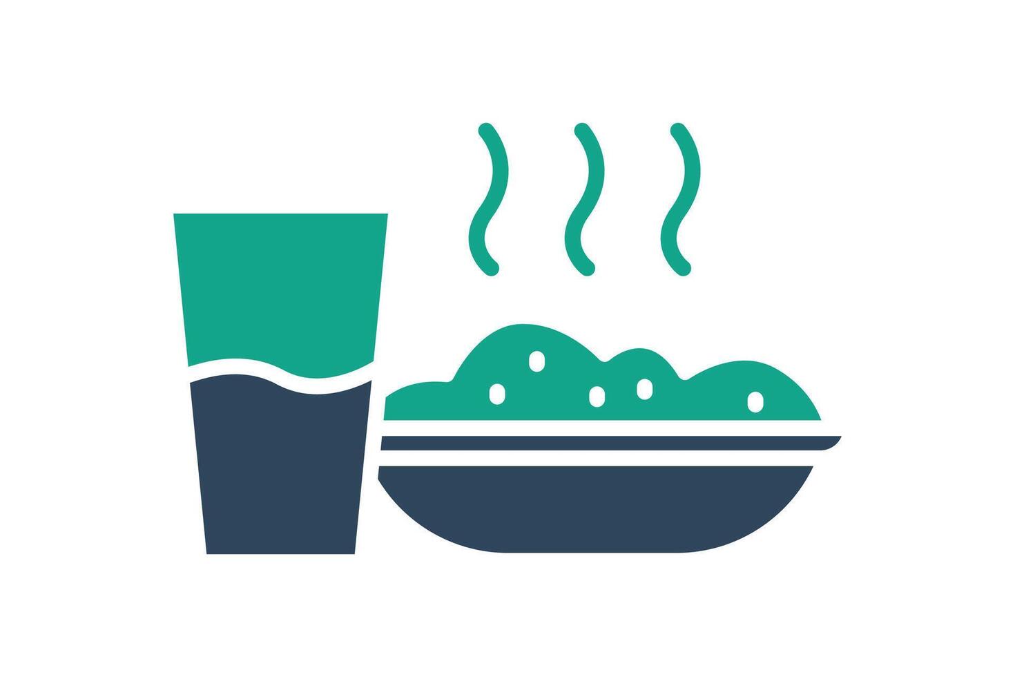 Meal icon. solid icon style. rice plate with glass. icon related to meal. meal elements illustration vector