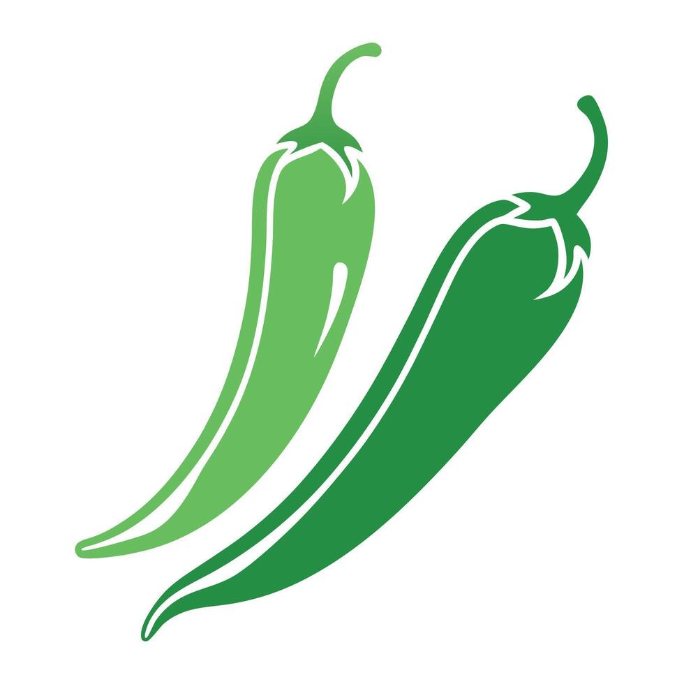 Two green chili peppers on a white background vector