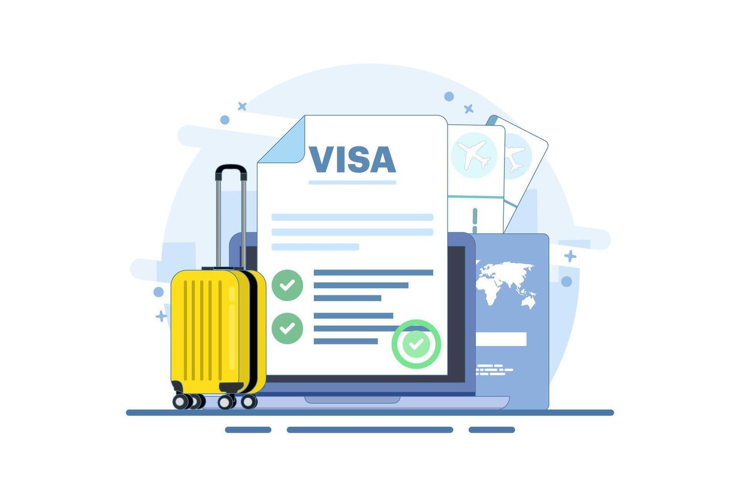 digital nomad concept online visa approved. visa approval on device or national electronic foreign travel. flat graphic design illustration on background. vector