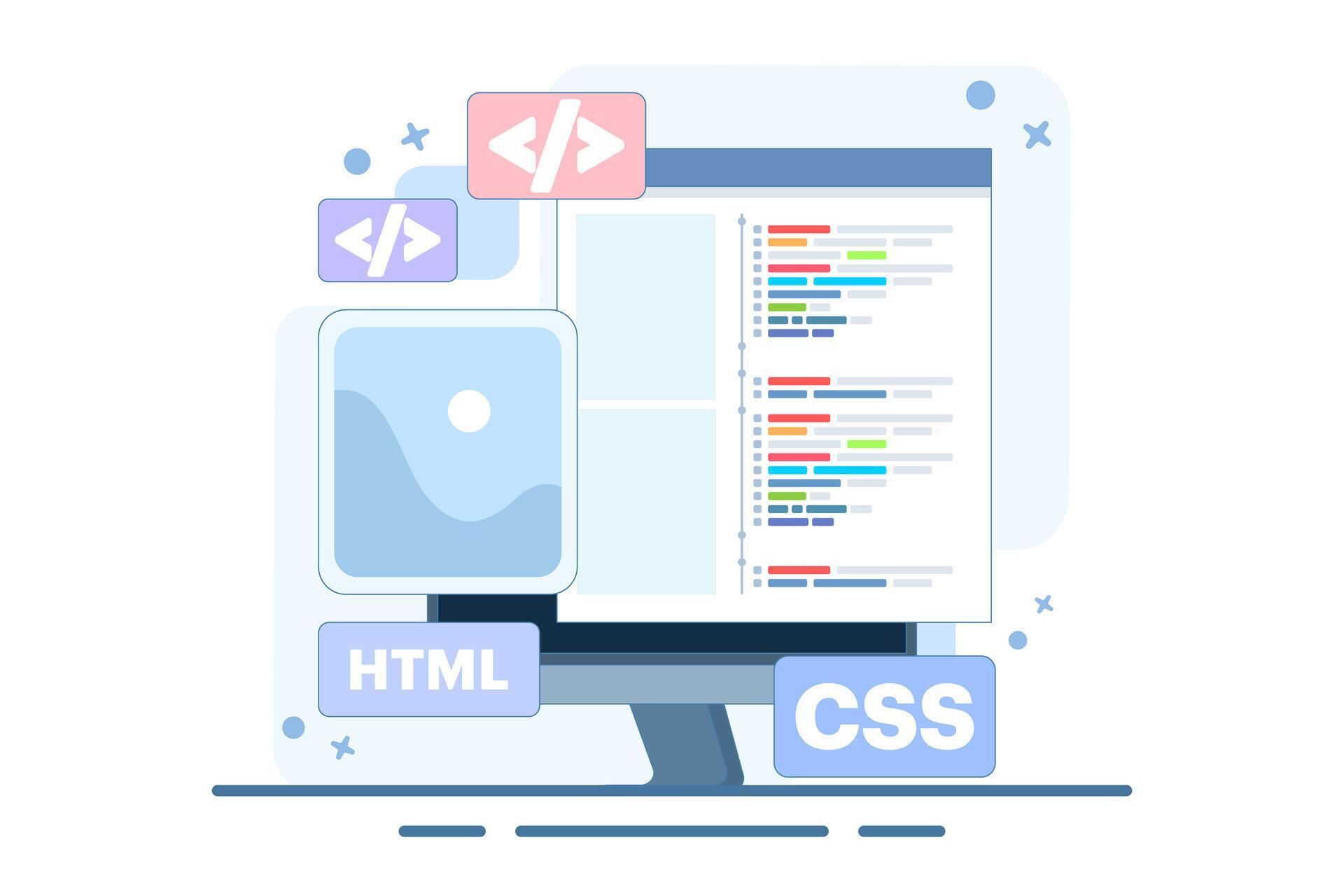 Web development concept. Programming languages. CSS, HTML, IT, UI ...