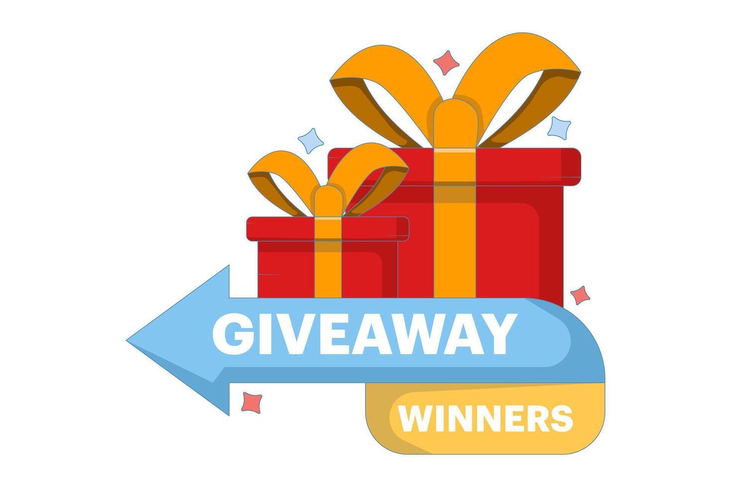 Giveaway winner concept for social media post, surprise package, customer gift. Gift box for giveaway ad, like or repost icon. Flat illustration on background. vector