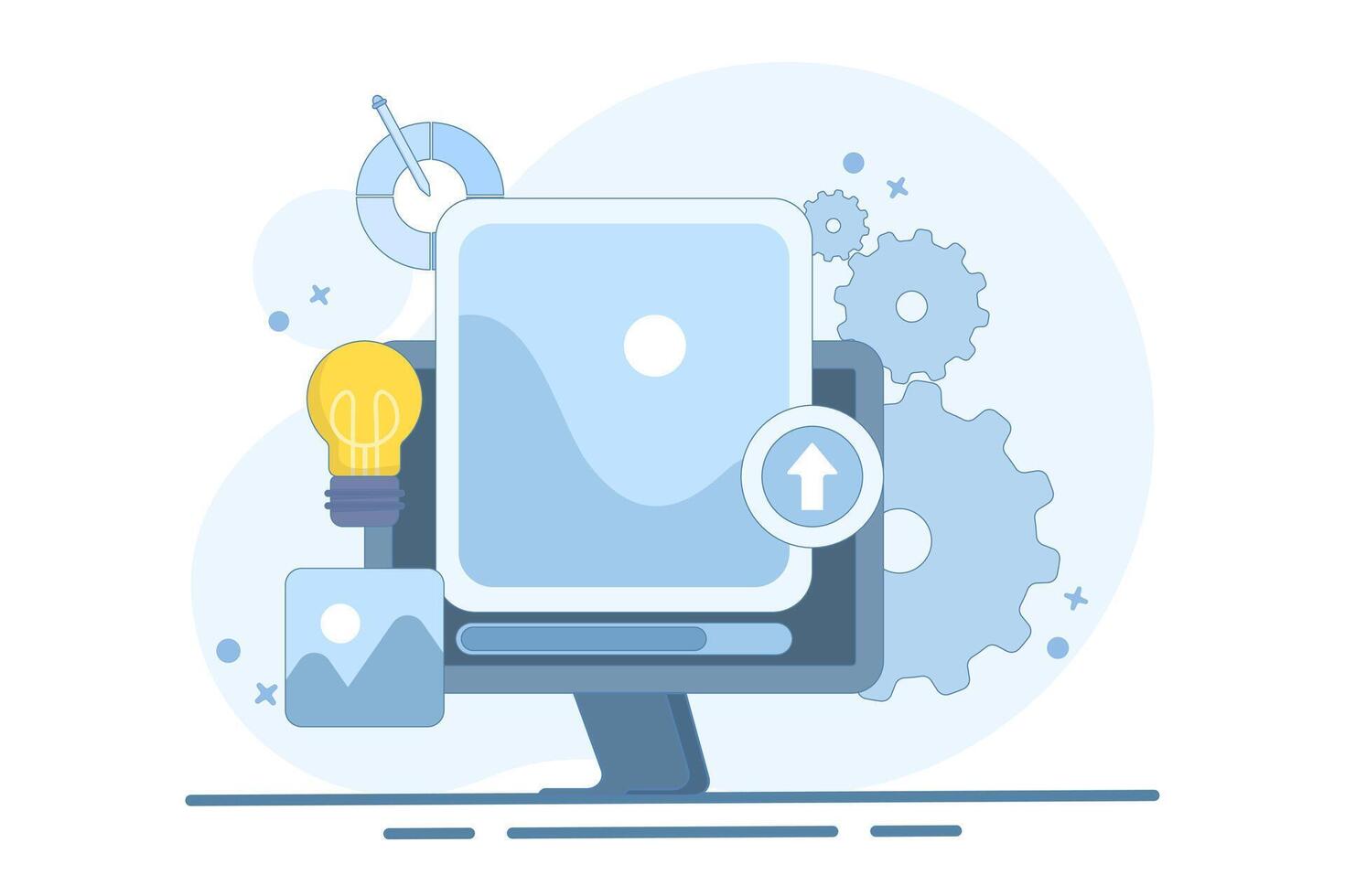 Web Design Concept, ui ux and programmer with computer, software development, Design and programming, applications, Coding, Web development. vector