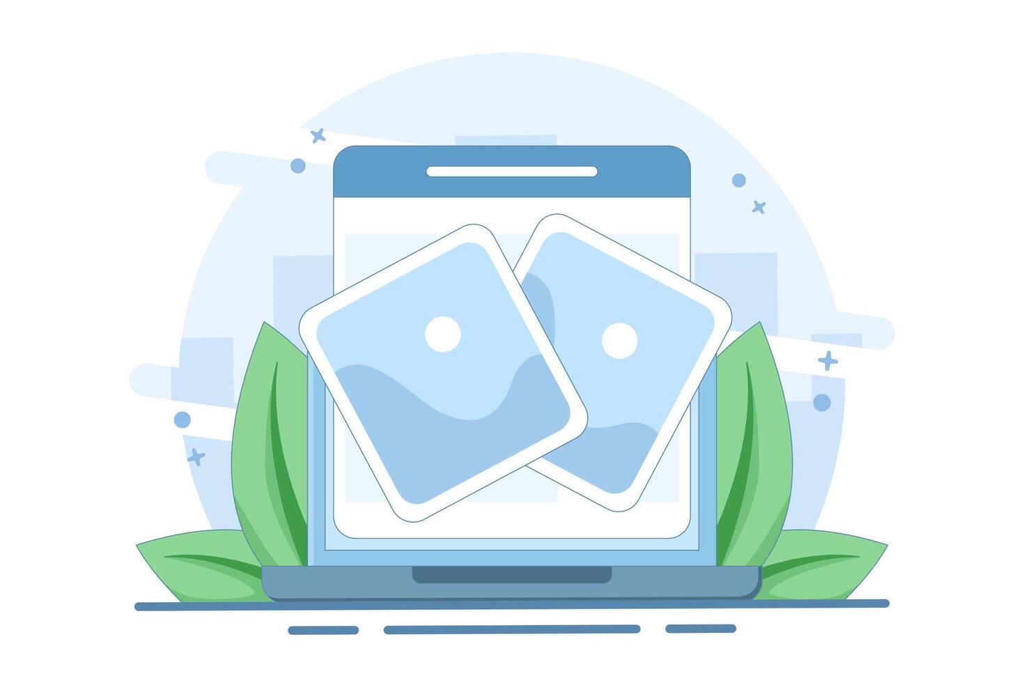 Concept Photo Album online and digital gallery. View electronic photographic image files on website or internet on computer or laptop. Computer network. Flat illustration on background. vector