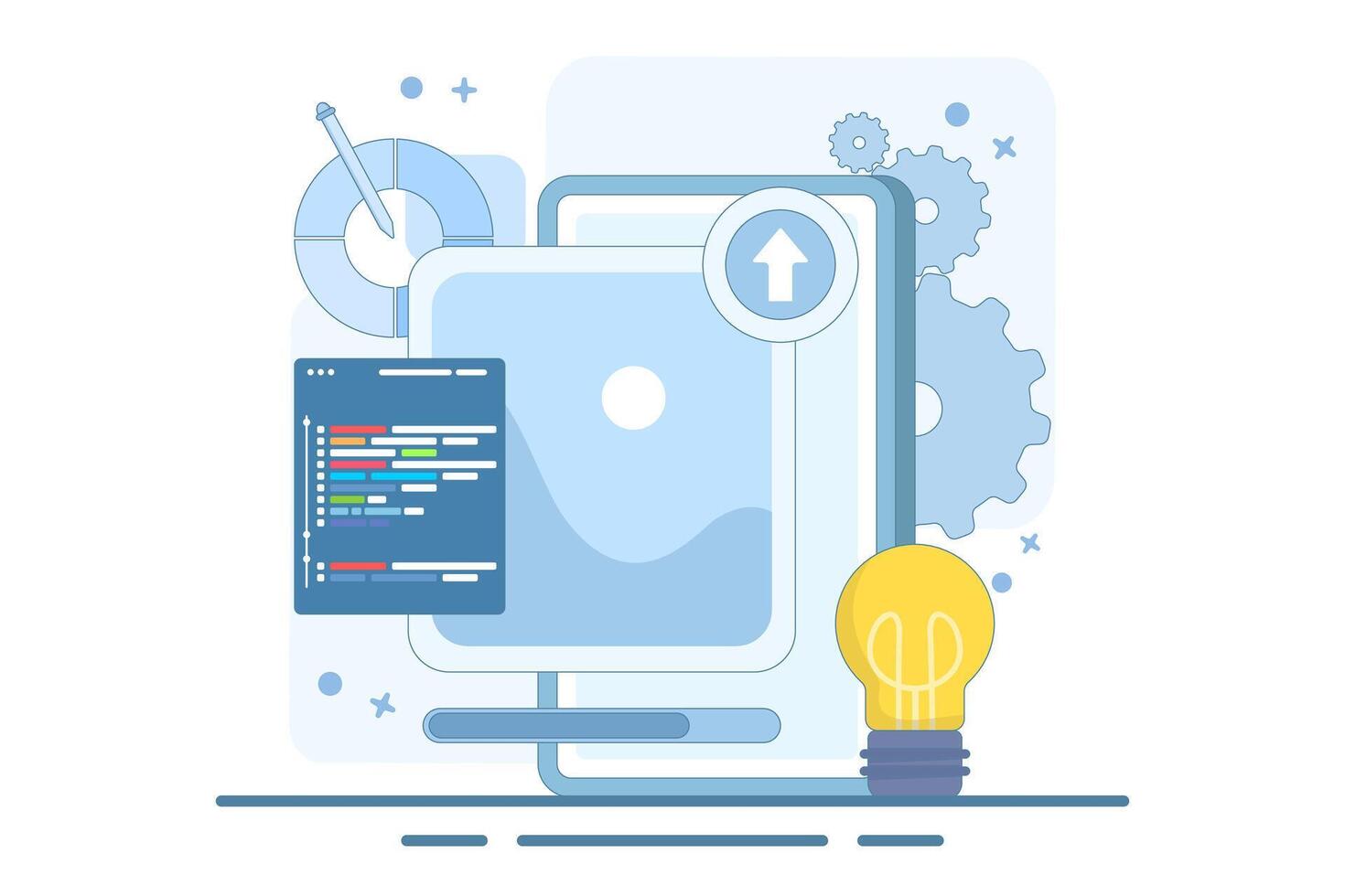 Web Design Concept, ui ux and programmer with computer, software development, Design and programming, Application design, Coding, Web development. vector
