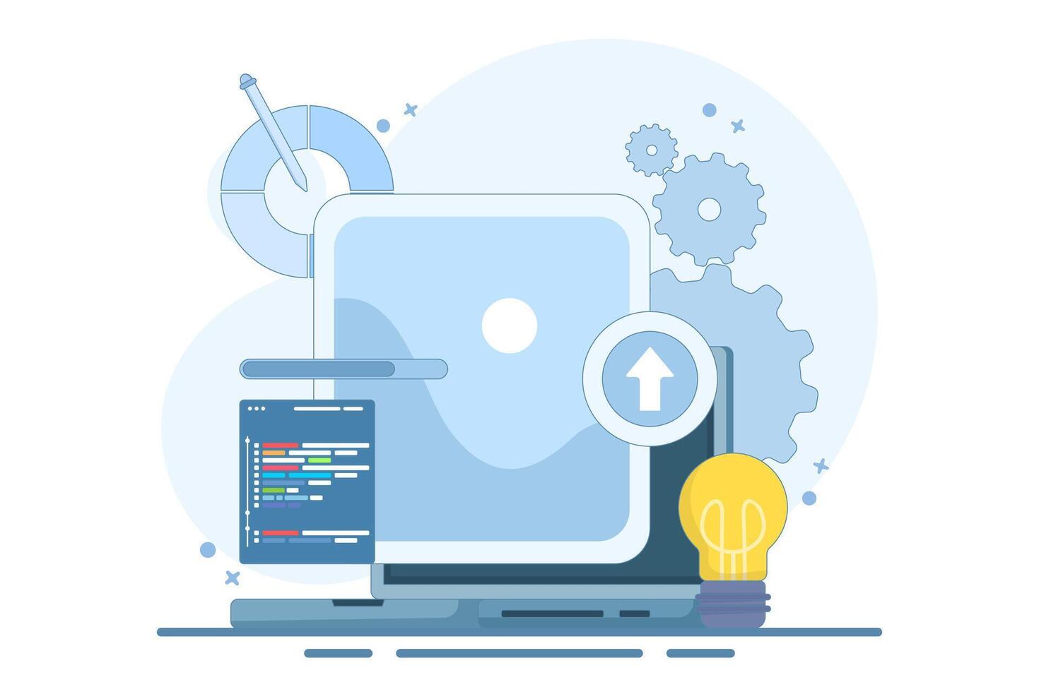 Web Design Concept, ui ux and programmer with computer, software development, Design and programming, App design, Coding, Web development. flat illustration. vector