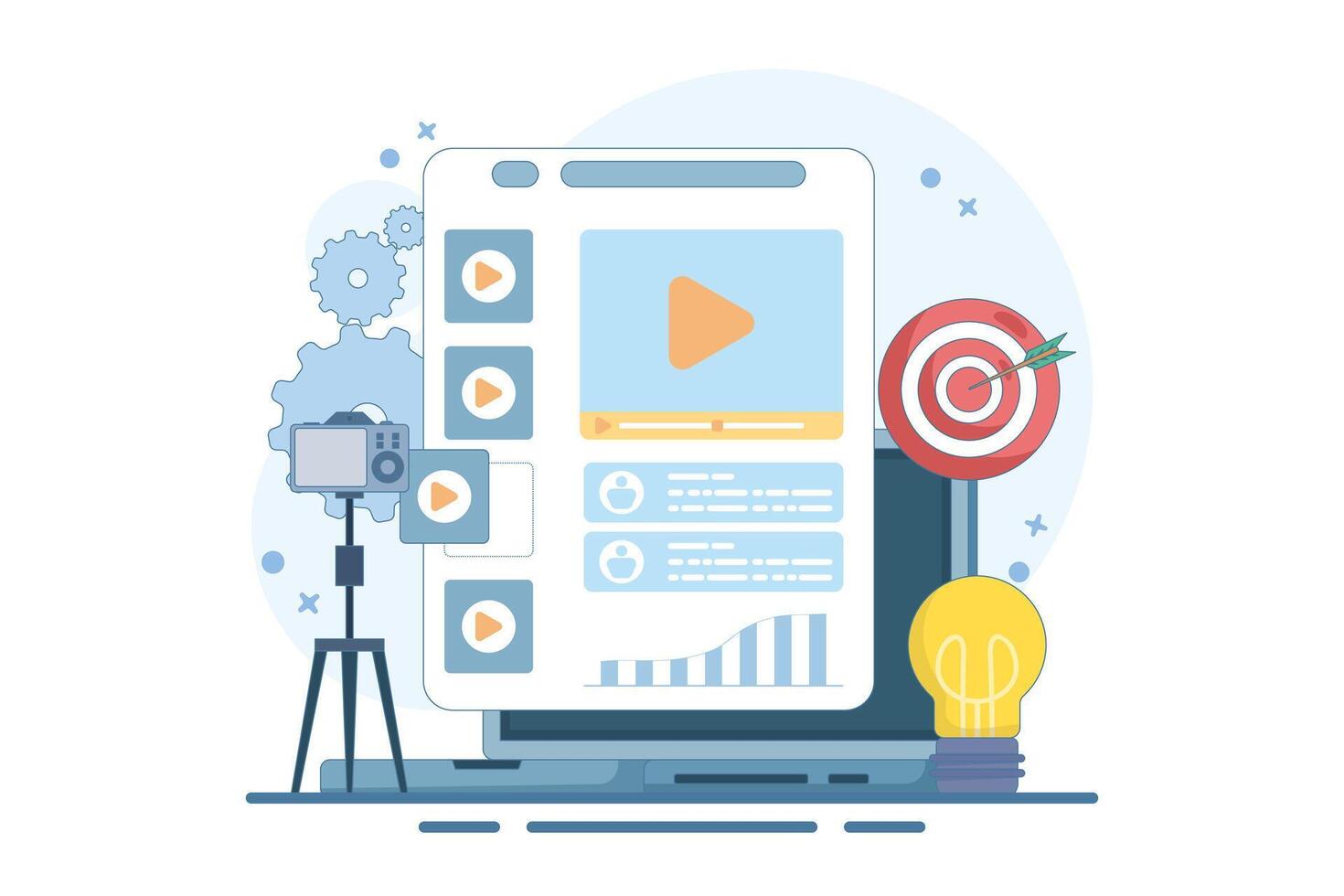 marketing influencer concept. Award winning advertising, film business. promotion. Social media strategy, internet advertising. flat illustration on background. vector