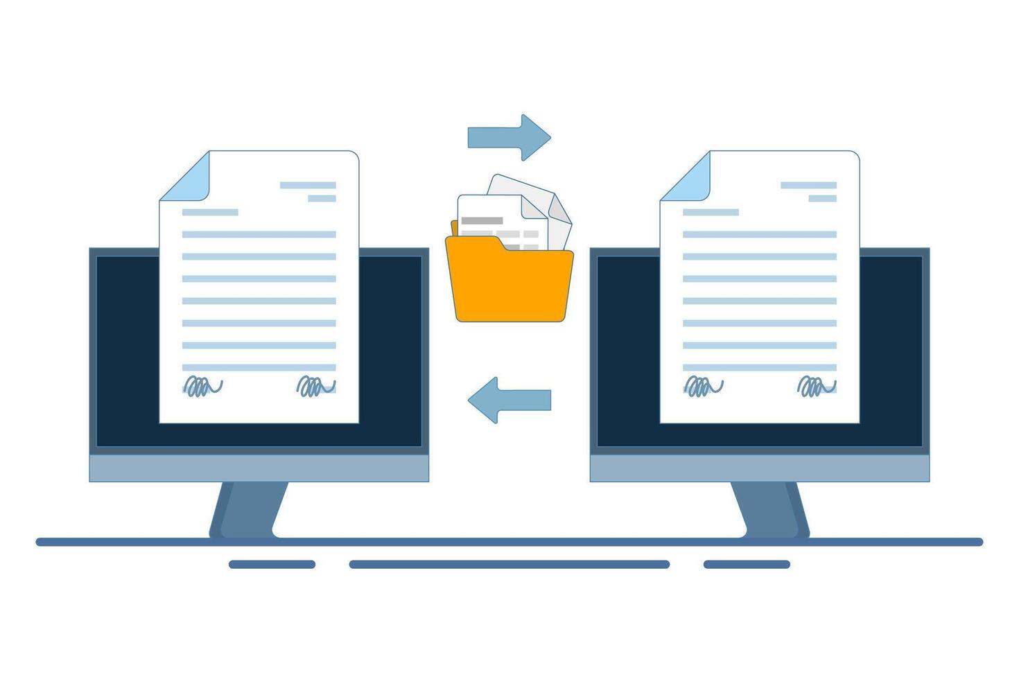 Document Collaboration concept, teamwork, online file exchange. Paper document file that regulates office contracts. illustration for banner, website, landing page, flyer. vector