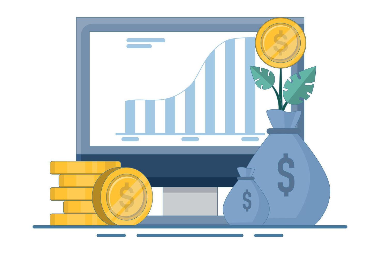 Digital financial growth concept, Online financial system analysis with computer or laptop, data analysis and monitoring on web report dashboard and business financial investment. vector