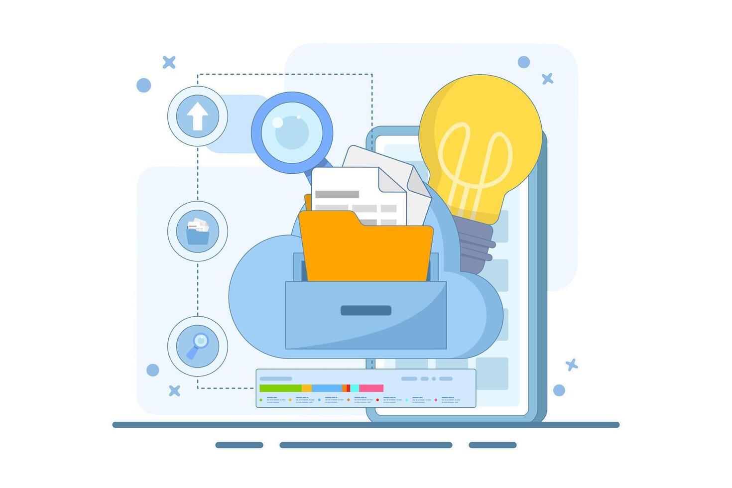 Electronic document management concept. File management and administrative work. File management administration. Organizing documents into archive folders. vector