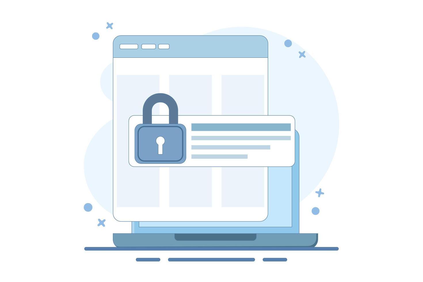 Document privacy protection concept. Securing confidential online digital computer data on documents and protecting confidential access to information, website privacy permissions. Flat illustration. vector
