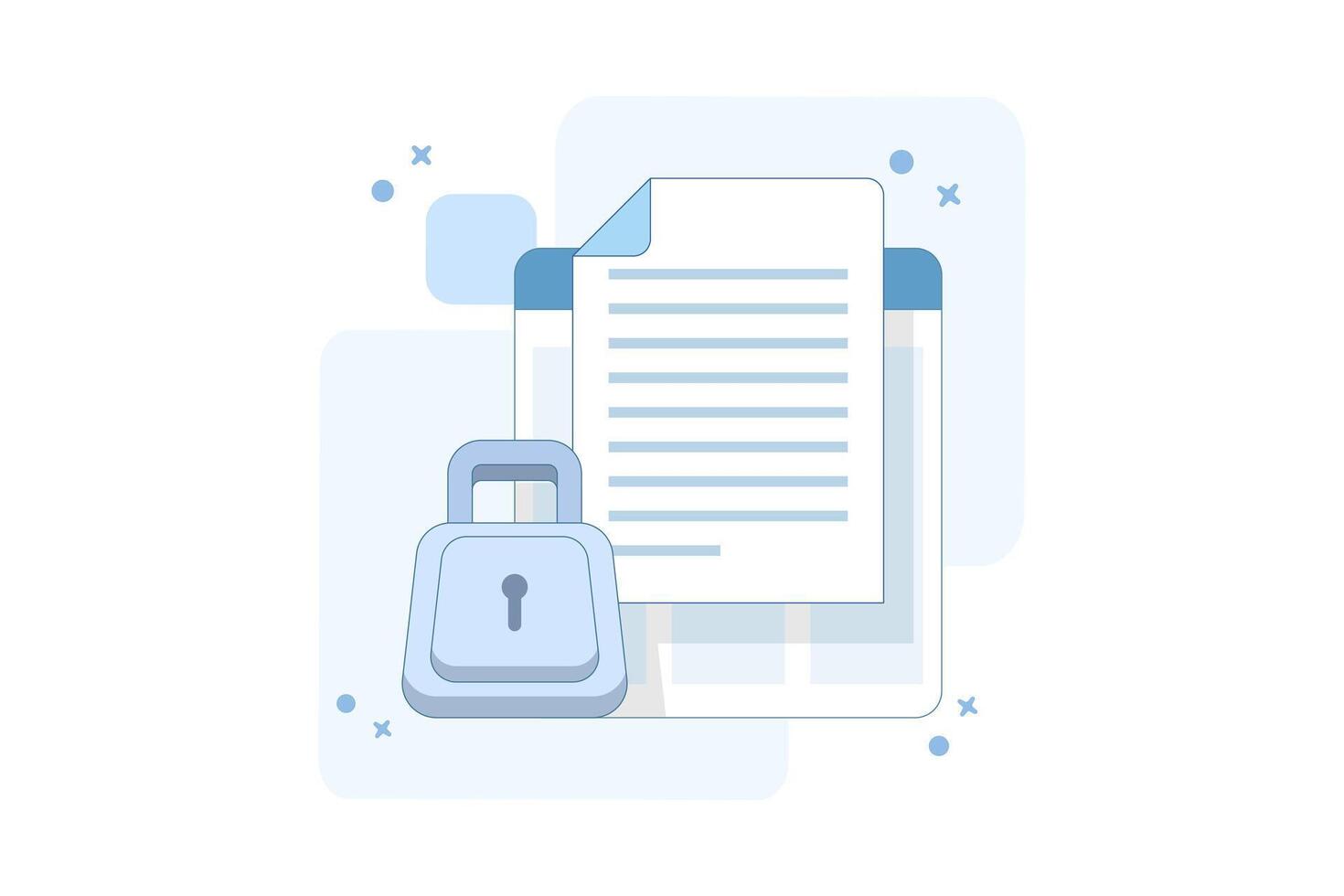 Document privacy protection concept. Securing confidential online digital computer data on documents and protecting confidential access to information, website privacy permissions. Illustration. vector