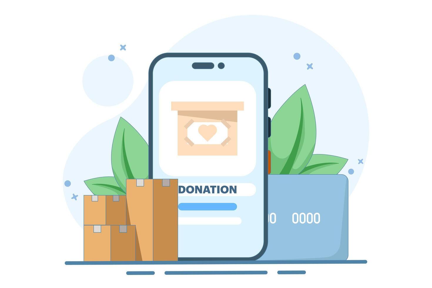 Cash donation concept. putting coins in donation box and donating with online payment card. Social assistance. Financial support and fundraising. Flat illustration. vector
