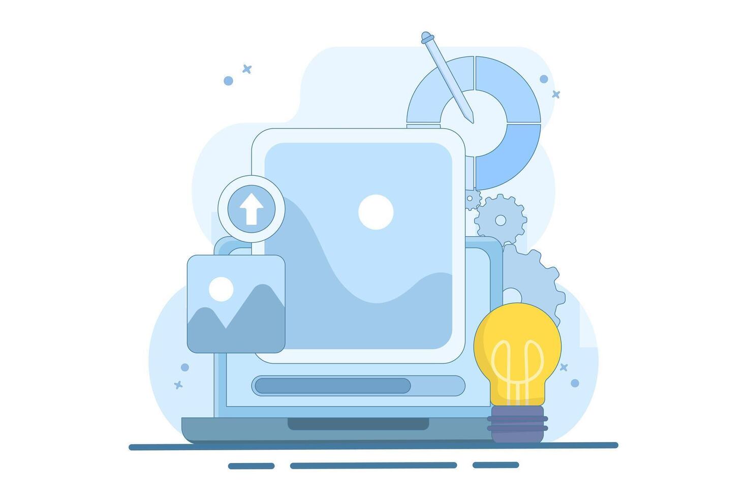 Web Design Concept, ui ux and programmer with computer, software development, Design and programming, App design, Coding, Web development. flat illustration on background. vector
