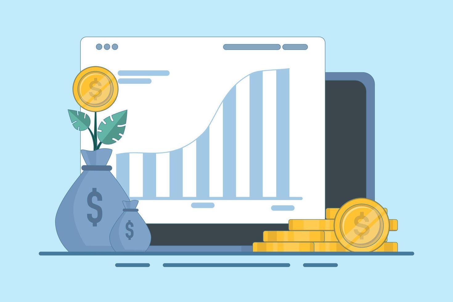 Digital financial growth concept, Online financial system analysis with laptop, data analysis and monitoring on web report dashboard and business financial investment. vector