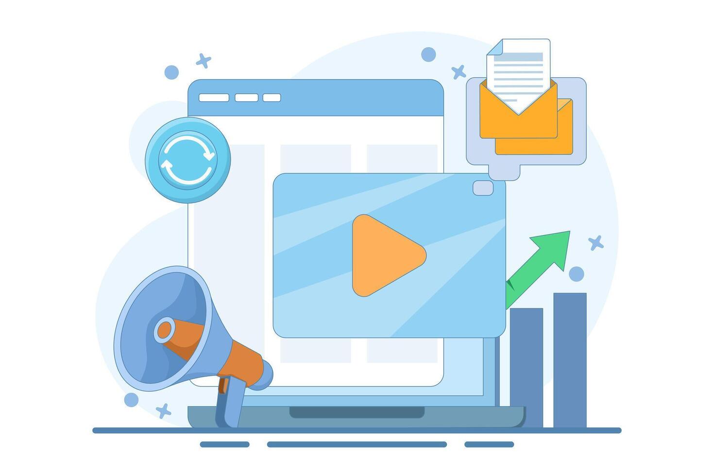 marketing automation concept. automated, repeatable, and more efficient marketing systems. digital marketing and technology. computer monitor. vector